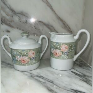 NEW Christian Dior Fine China Sugar & Creamer Set Rare Orleans Feminine Pattern
